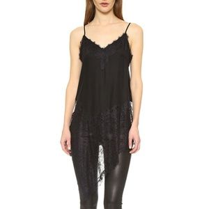 Haute Hippie Lace-Inset Silk Asymmetric Camisole